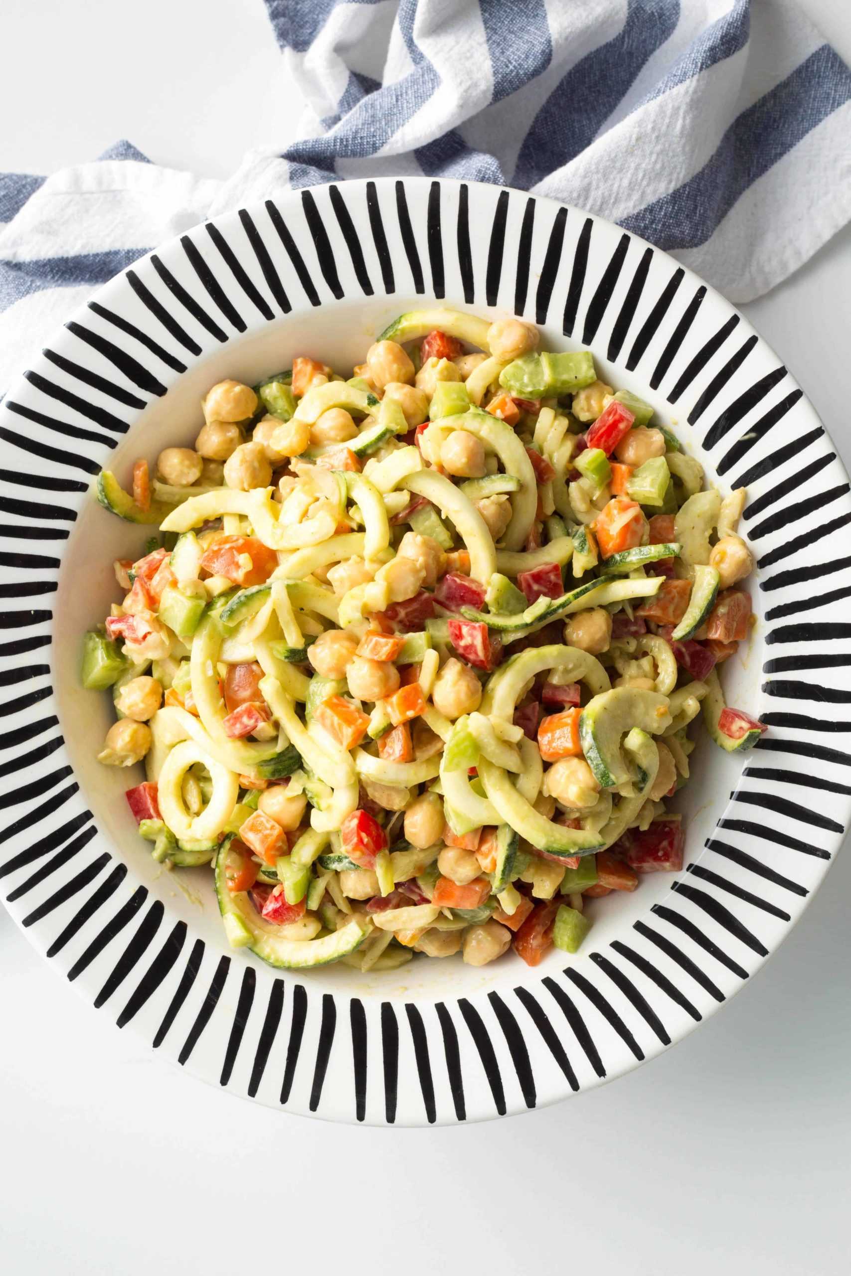 Chopped Zucchini Pasta Salad with Avocado-Mustard Dressing