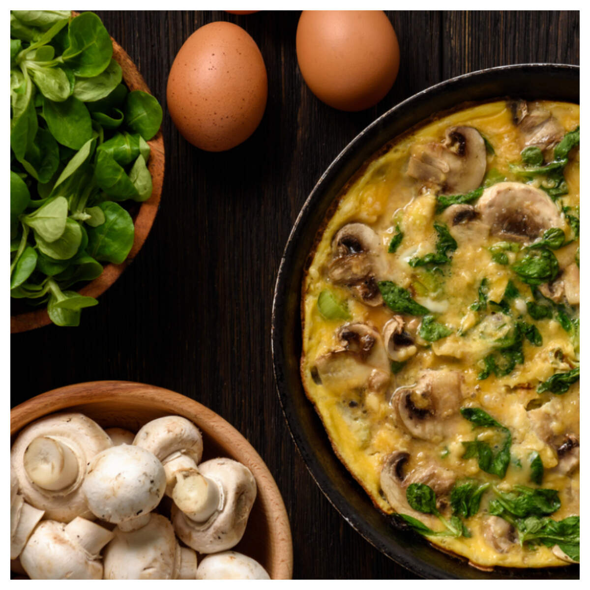 Mushroom Spinach Omelette Recipe: How to Make Mushroom Spinach Omelette Recipe | Homemade Mushroom Spinach Omelette Recipe - Times Food