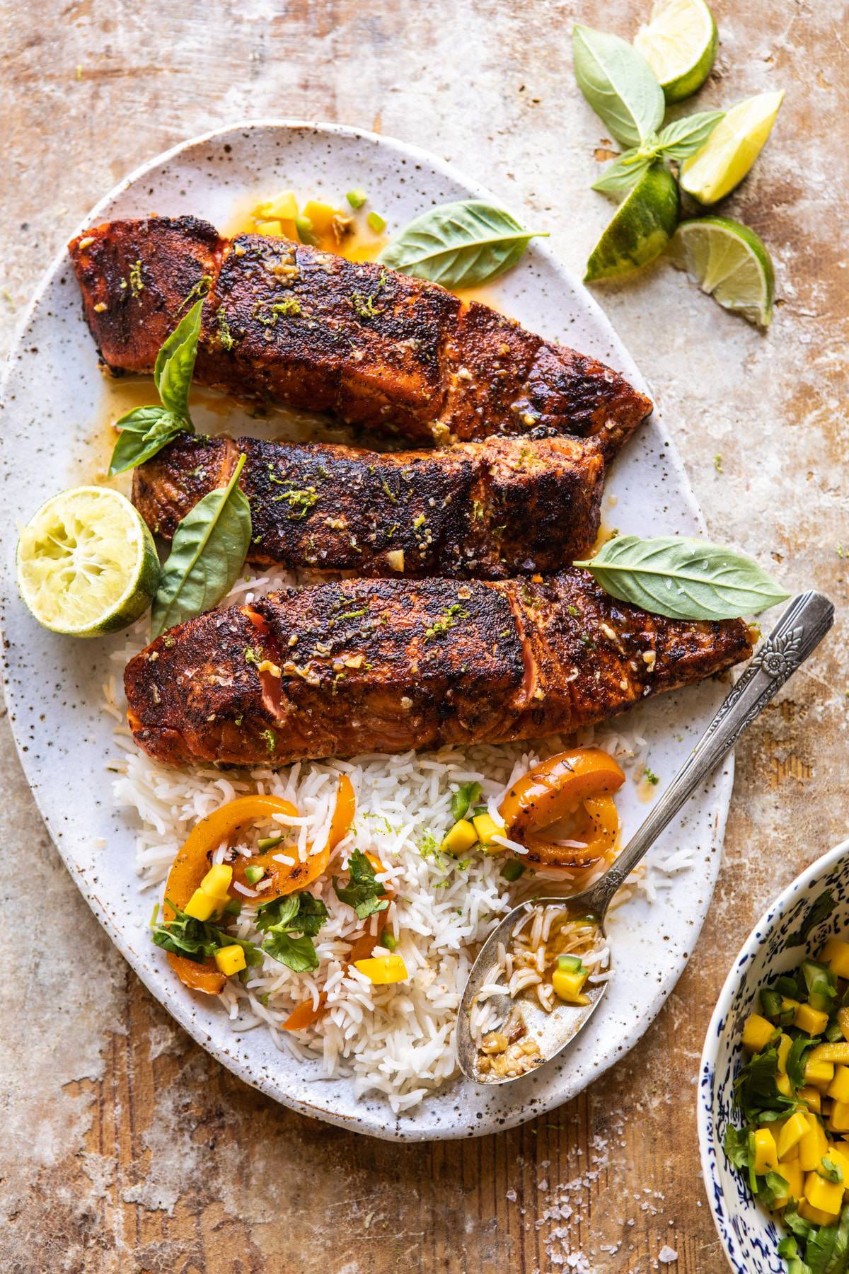 Cilantro Lime Salmon with Mango Salsa.