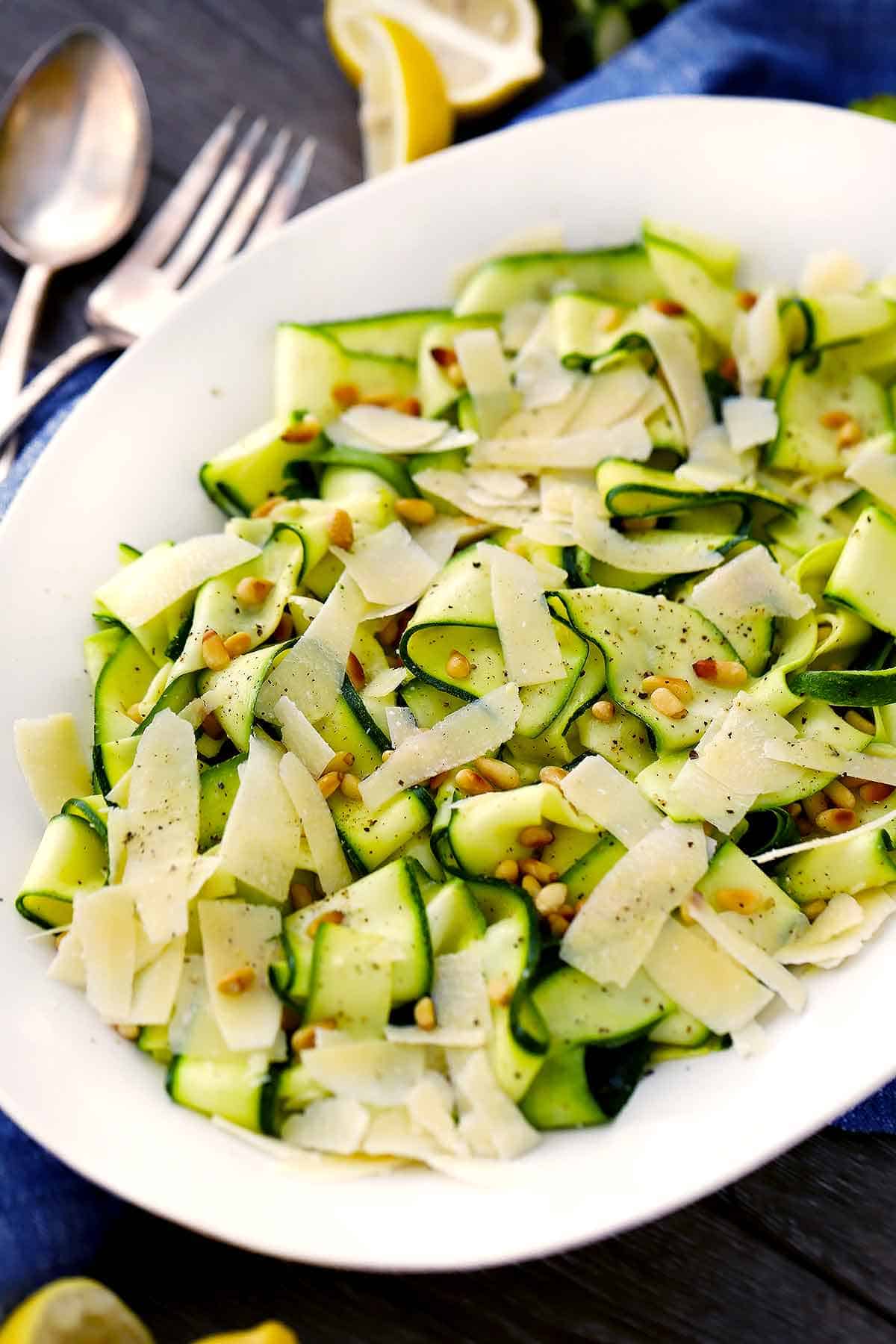 Zucchini Ribbon Salad with with Lemon, Parmesan, and Pine Nuts