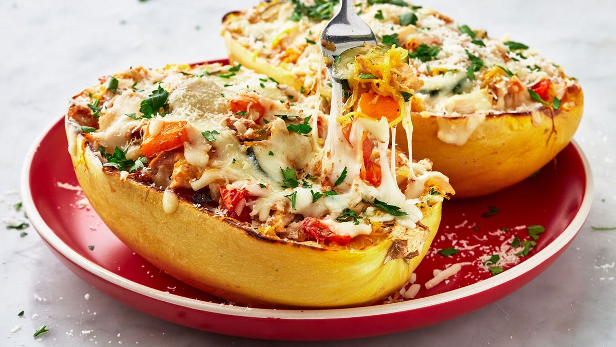 Chicken Primavera Spaghetti Squash Boats