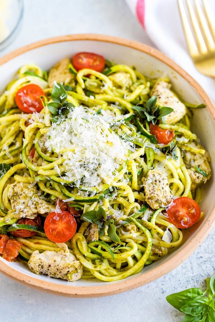 Pesto Zucchini Noodles with Chicken