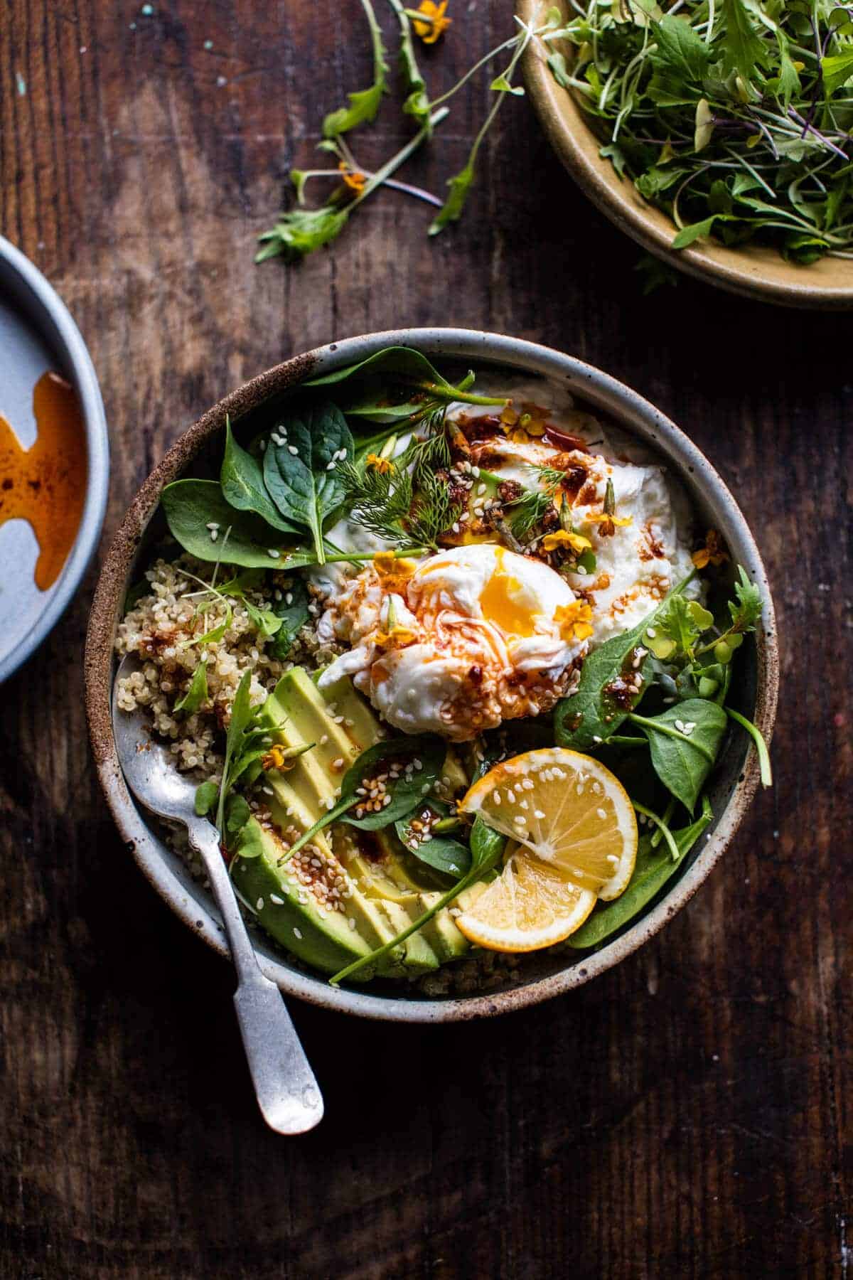 Turkish Poached Egg and Quinoa Breakfast Bowl.