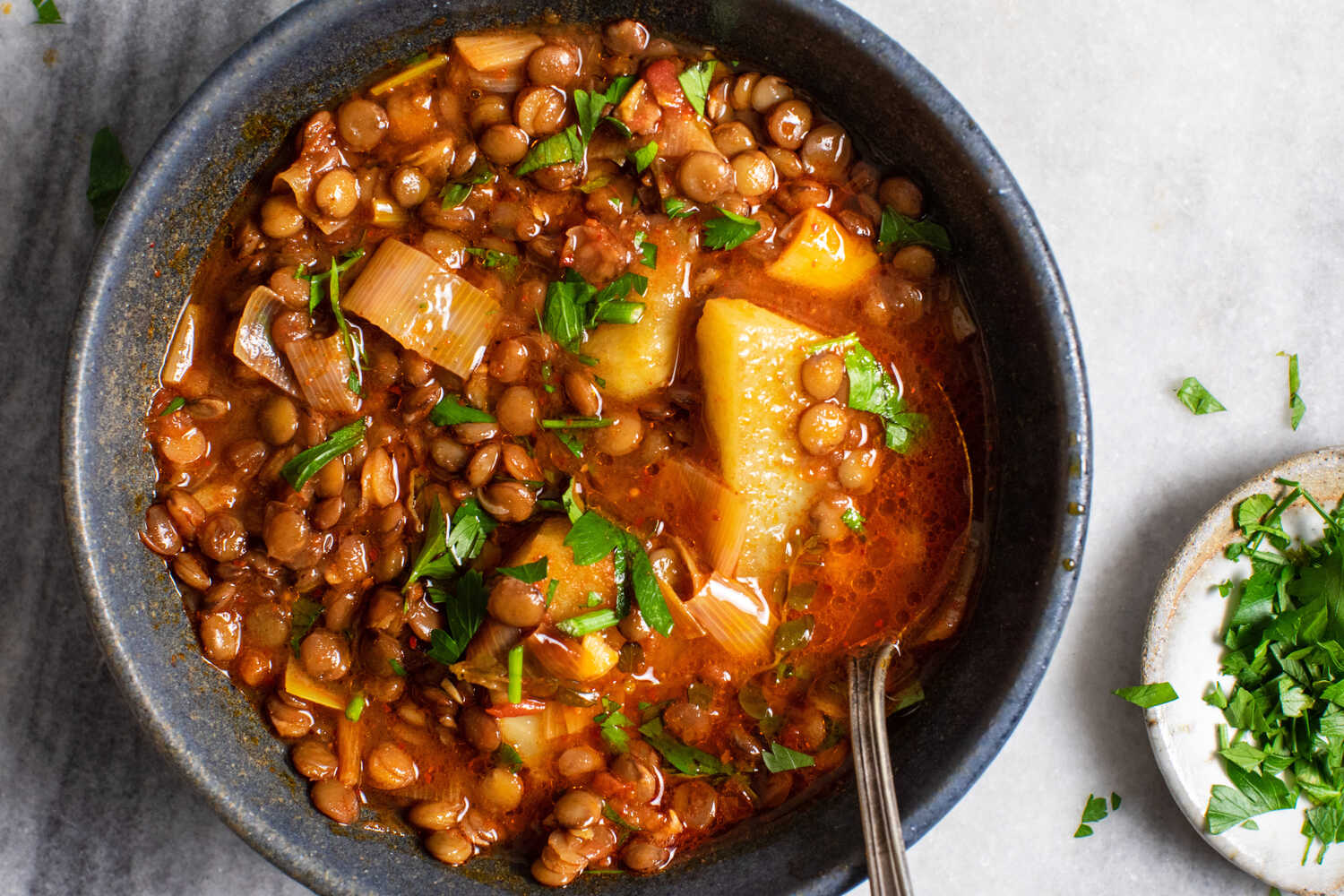 Smoky Lentil Stew With Leeks and Potatoes