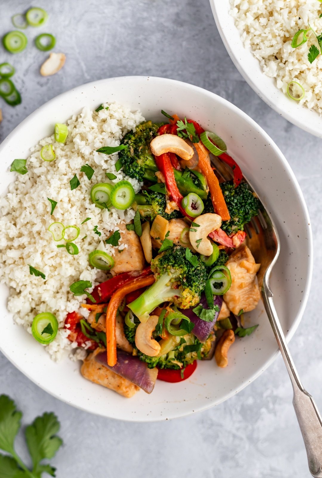 Ginger Cashew Chicken Stir Fry with Coconut Cauliflower Rice