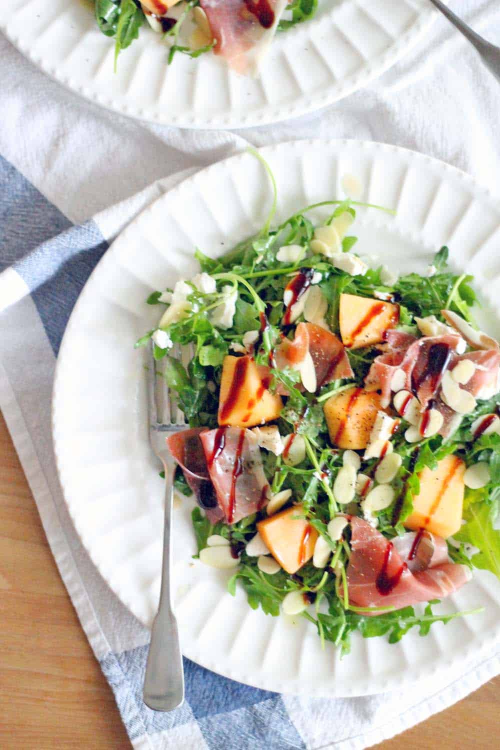 Arugula, Cantaloupe, and Prosciutto Salad with Goat Cheese and Almonds