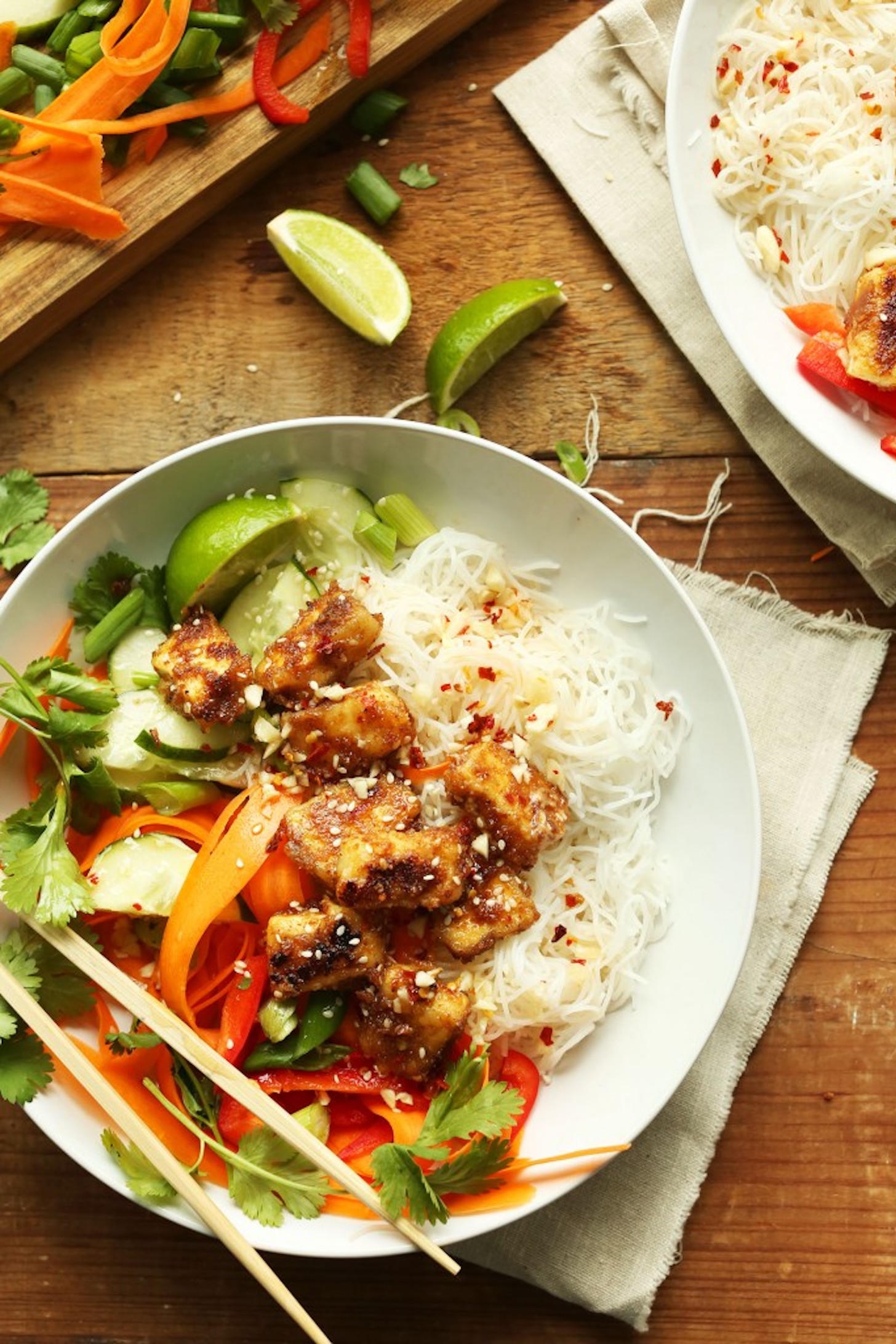 Rice Noodle Bowls with Almond Butter Tofu