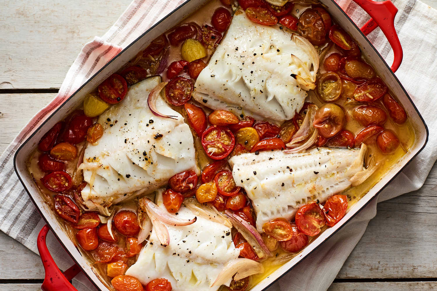 One-Pan Roasted Fish With Cherry Tomatoes