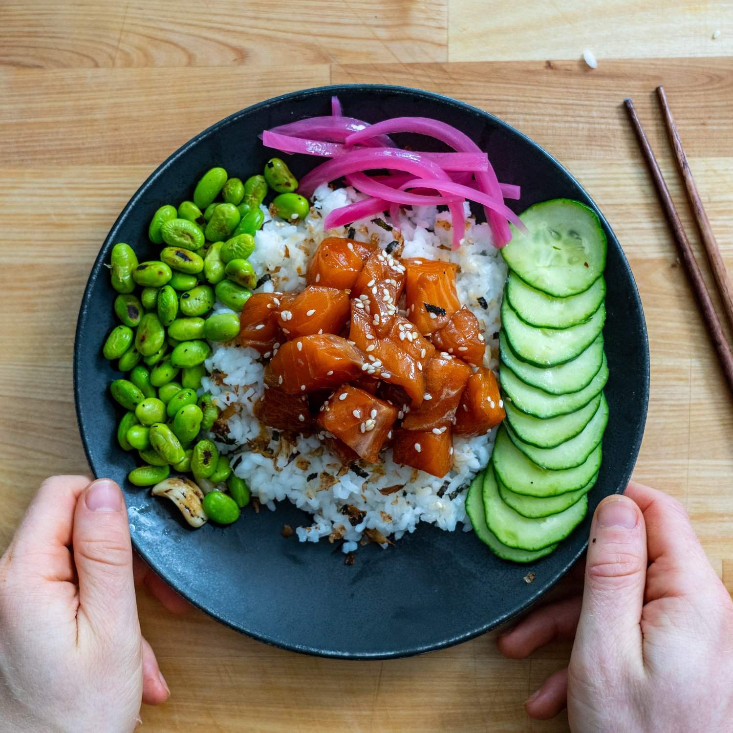 Marinated Salmon + Edamame Poke Bowl