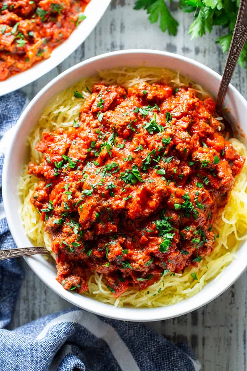 Spaghetti Squash Bolognese {Paleo, Whole30, Low FODMAP}