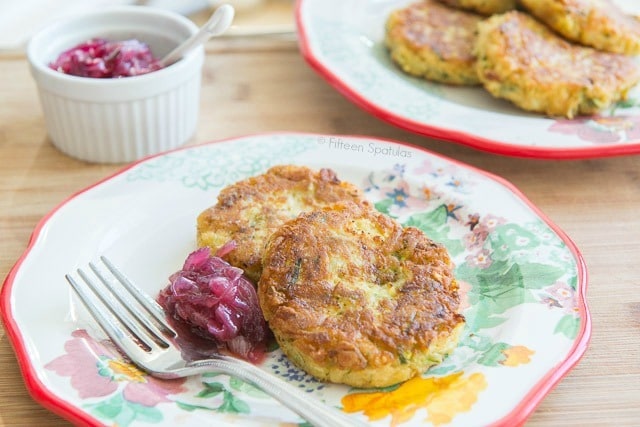 Zucchini Chickpea Fritters with Red Onion Marmalade