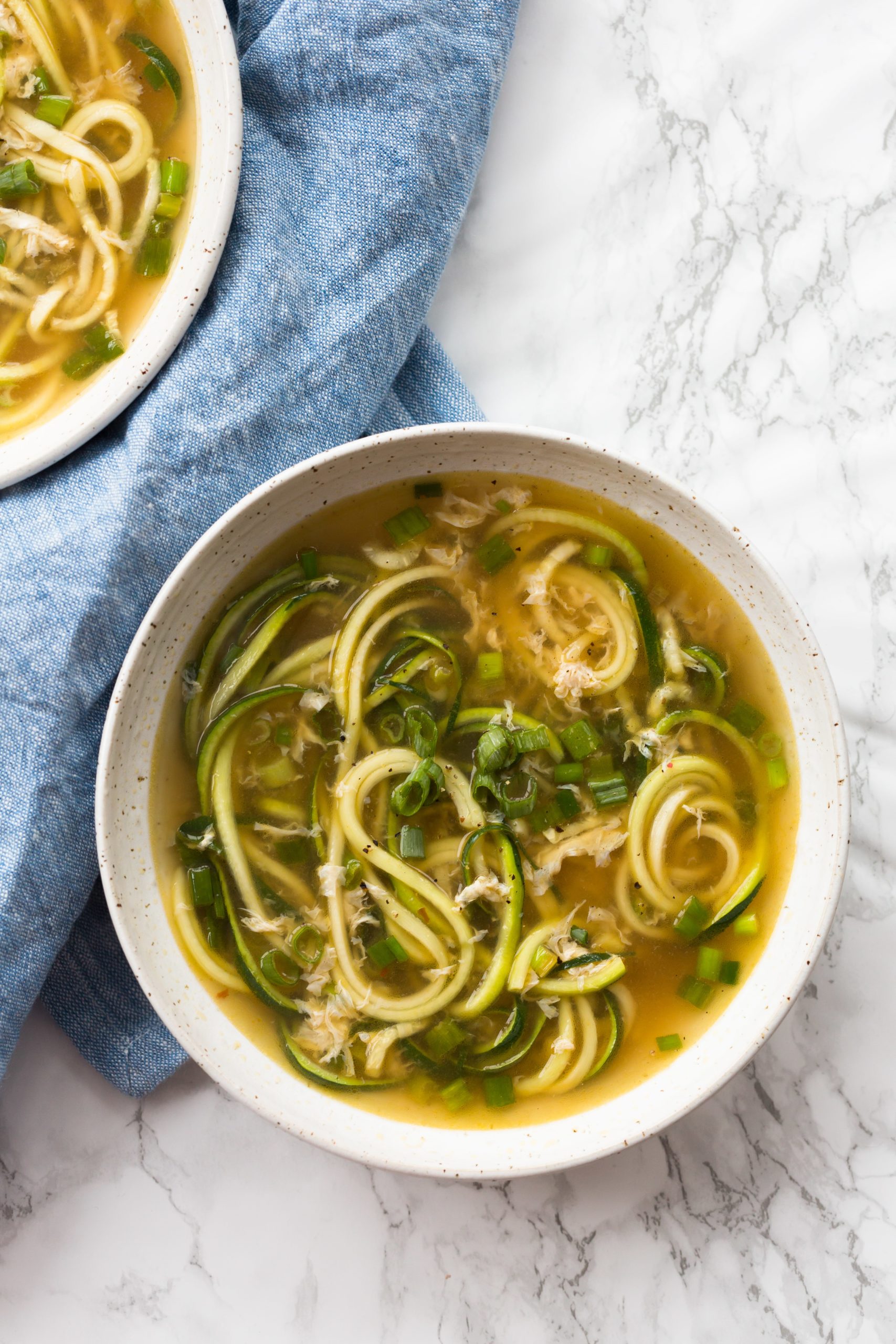 Spicy Ginger Scallion & Egg Drop Zucchini Noodle Bowl