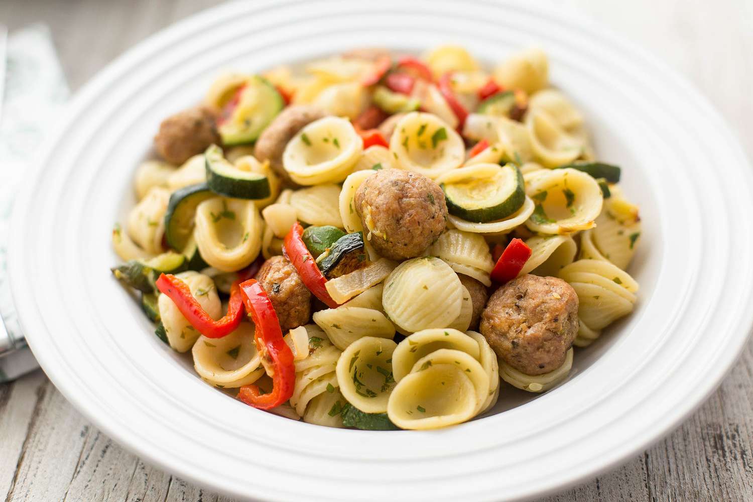 Pasta With Turkey Meatballs and Roasted Vegetables