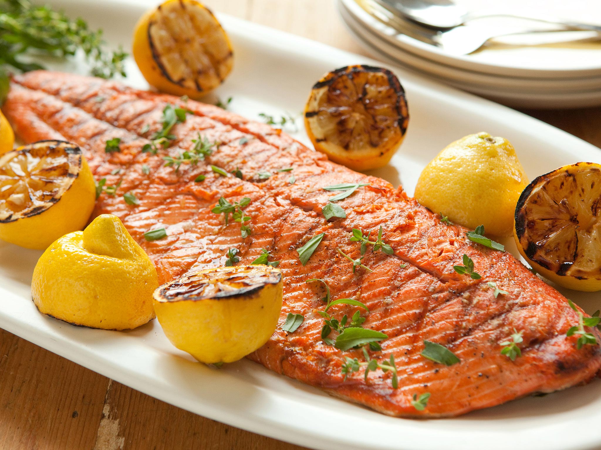 Grilled Salmon and Lemons with Herbs
