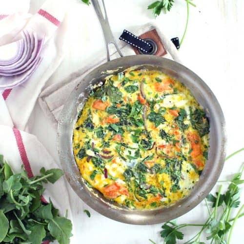 Salmon, Arugula, and Feta Frittata