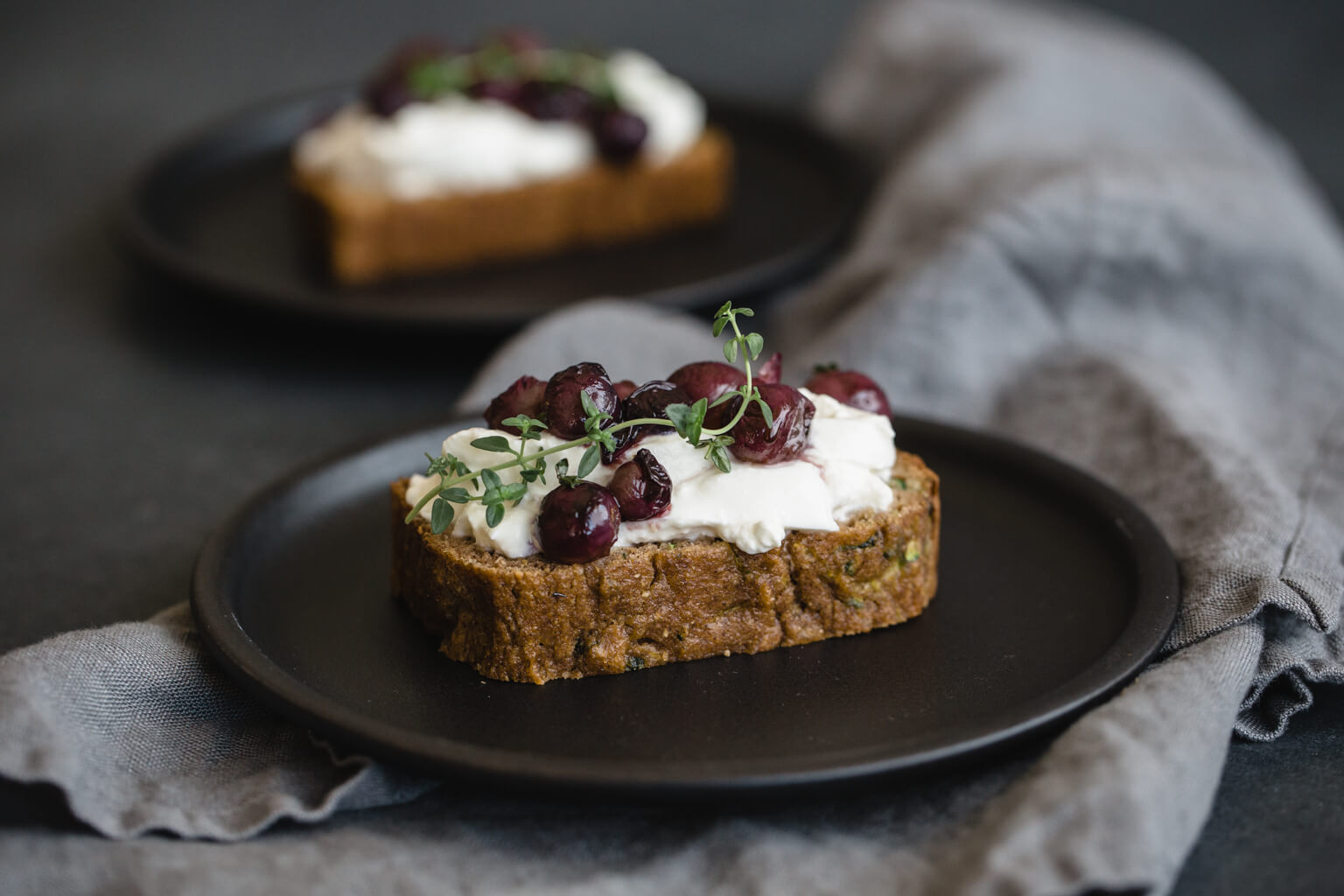 Gluten-Free Zucchini Bread with Burrata and Thyme Roasted Grapes