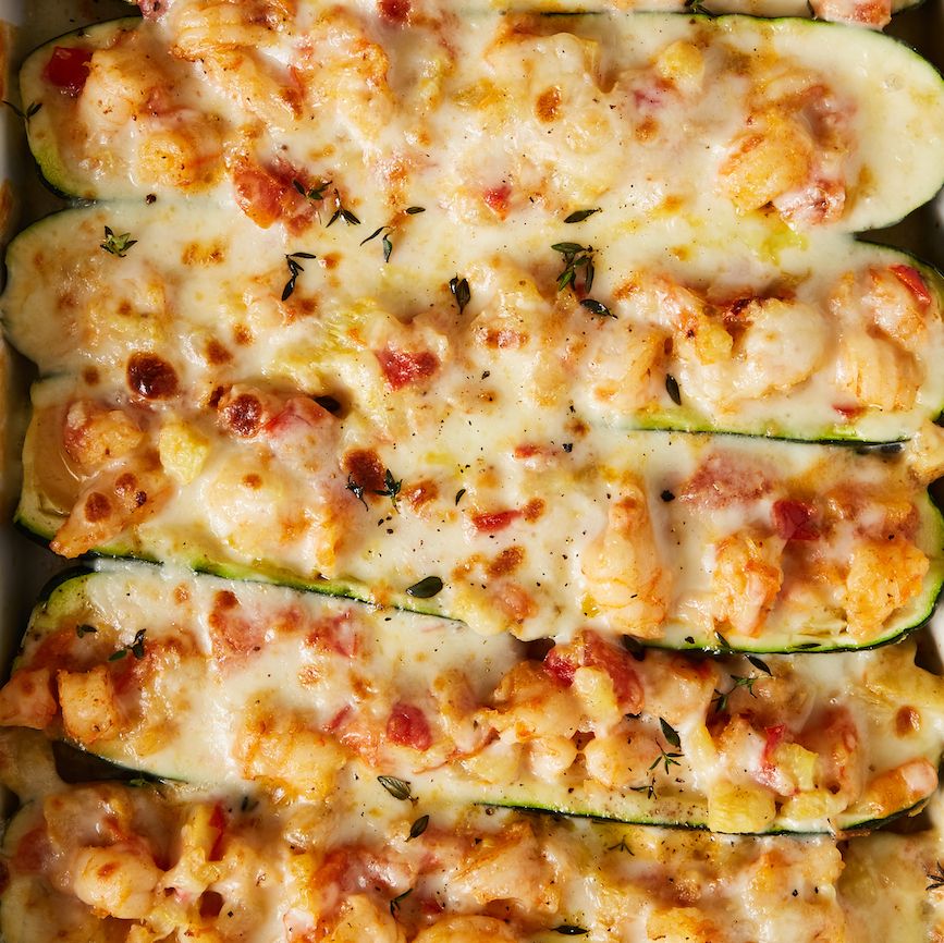 Garlicky Shrimp Zucchini Boats